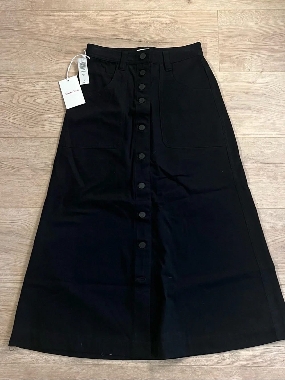 Sunday Best Cynthia Black Button-Front Midi Skirt with Patch Pockets - Picture 2 of 7